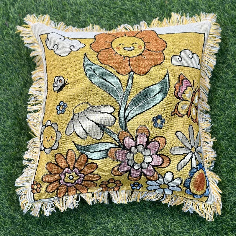 2024 Manufacturer  Custom Logo Tapestry Woven Cushion Cover 18*18inches Jacquard Sunflower Pillow