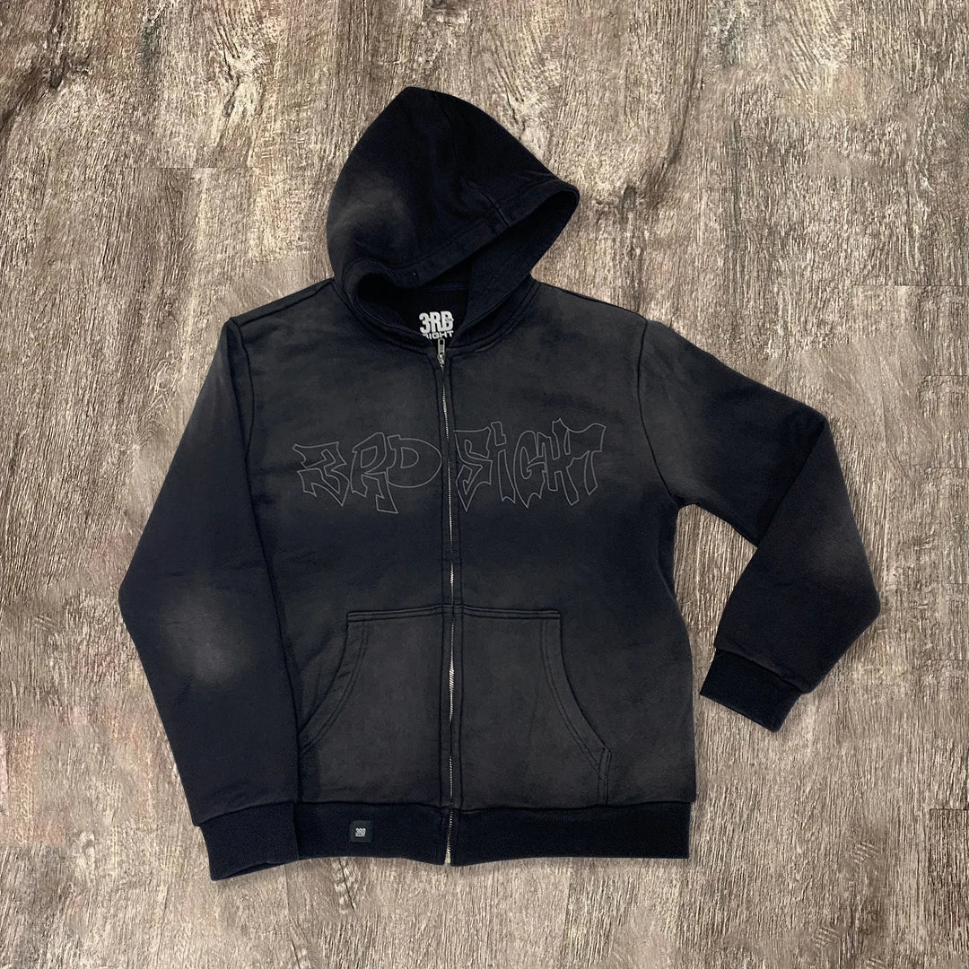In Stock Black Hoodies Suppliers Cotton Hodiee Sun Faded Screen Printed Zip up Distressed Stone Acid Wash Jacket Hoodies for Men