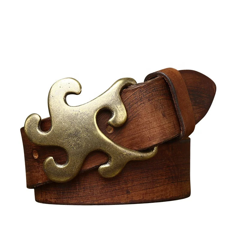 Luxury Solid Copper Plate Buckle Classic 4mm Thick Cow Hide Belts for Men Jeans Casual