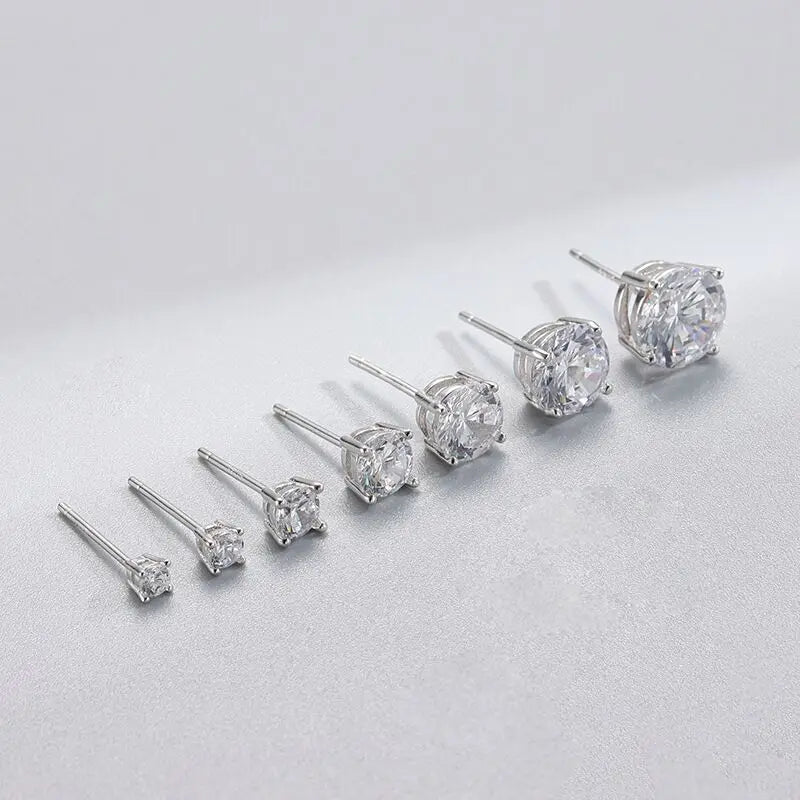 Diamond Studs Zirconia Earrings 4mm 6mm Sterling Silver Gold Plated CZ Studs for Women