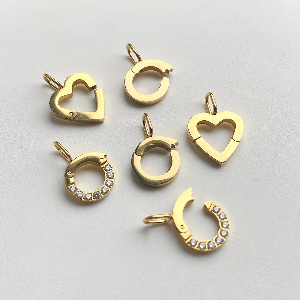 Stainless Steel Push Gate Ring Clasps Round Shape Clicker Connector Inward Secure Closure Closing Charm Pendant for Necklace