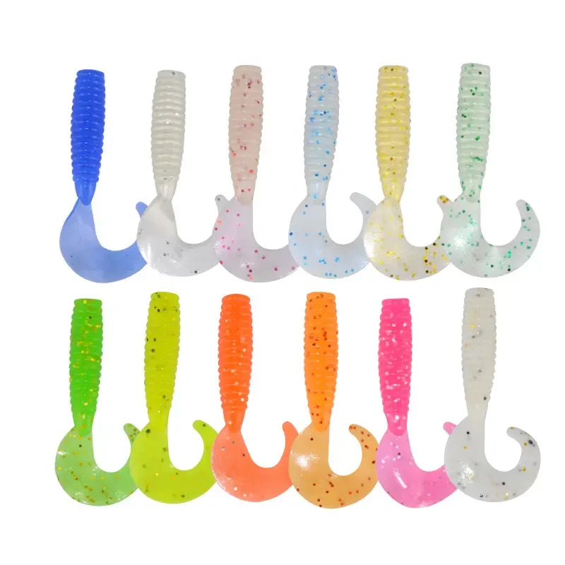Afishlure Soft Bait 45mm 1.2g Luminous Trout Bait Curly Soft Lure Silicone Fish Lure Artificial Baits