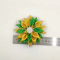 Two Layers Green and Lemon Yellow Fabric Pearl Brooch Corsage Pin with Floral Design for Women's Wedding Party Gift Jewelry