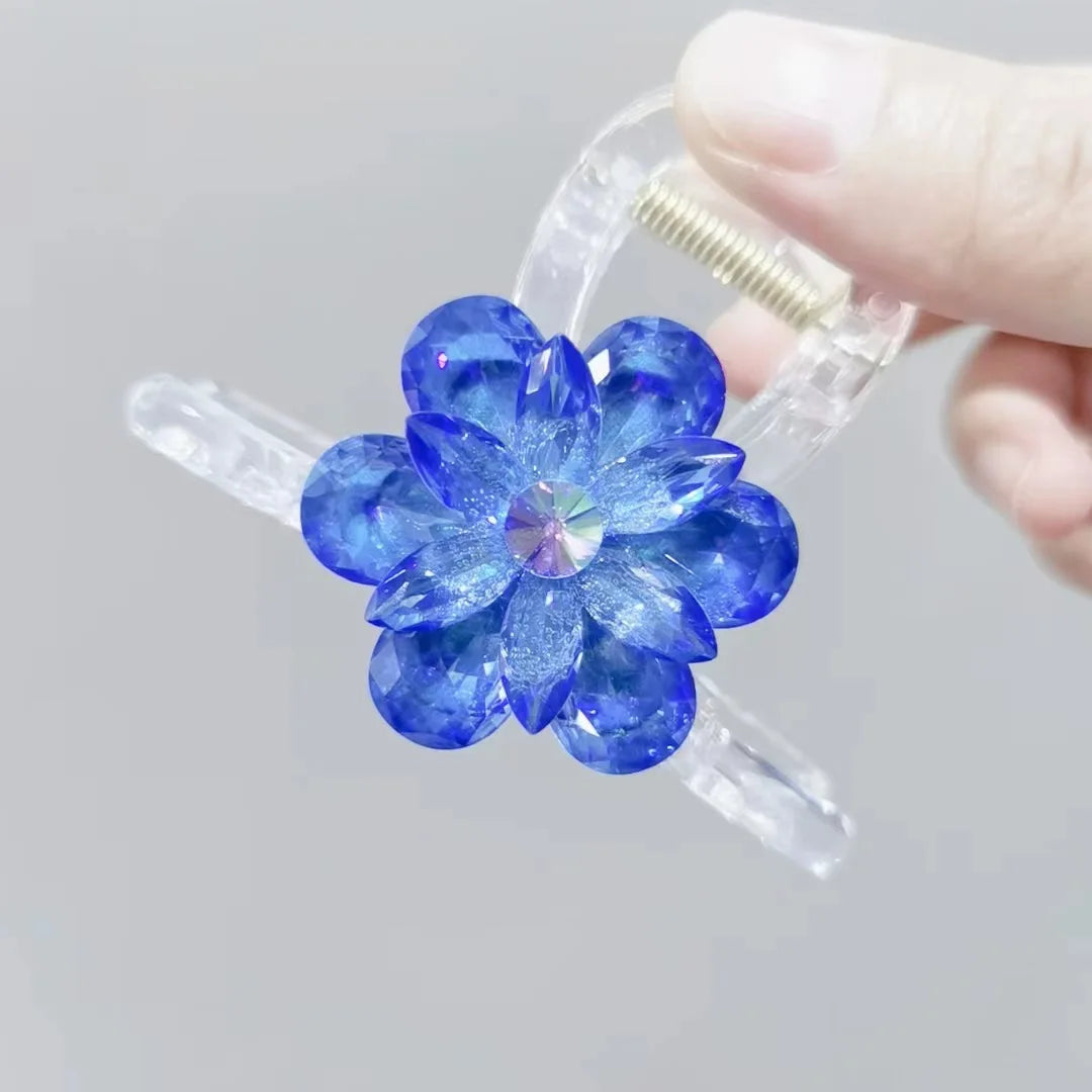 Korean Fashion Luxury Hair Clamp Acrylic Clip With Big Crystal Shell Flower Large Hair Claw for Women