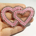 Hot Sale 5 Colors Double Hearts Shape Iron on Heat Seal Backing Rhinestone Pearl Applique  Patches  DIY Bag /shoes Accessories