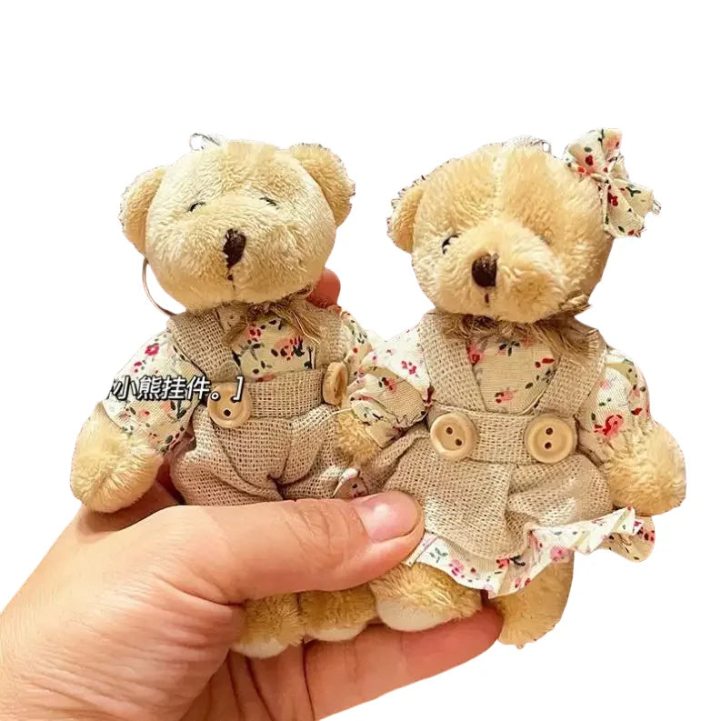 Cute Plush Toys Stuffed Animal Keychain Floral Burlap Teddy Bear Plush Doll Bag Charm Ornaments Kawaii Teddy Bear Plush Keychain