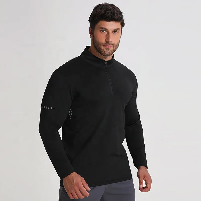 Unisex Men Women Long Sleeve Shirts Half Zipper Shirts Custom Compressed Gym Shirts