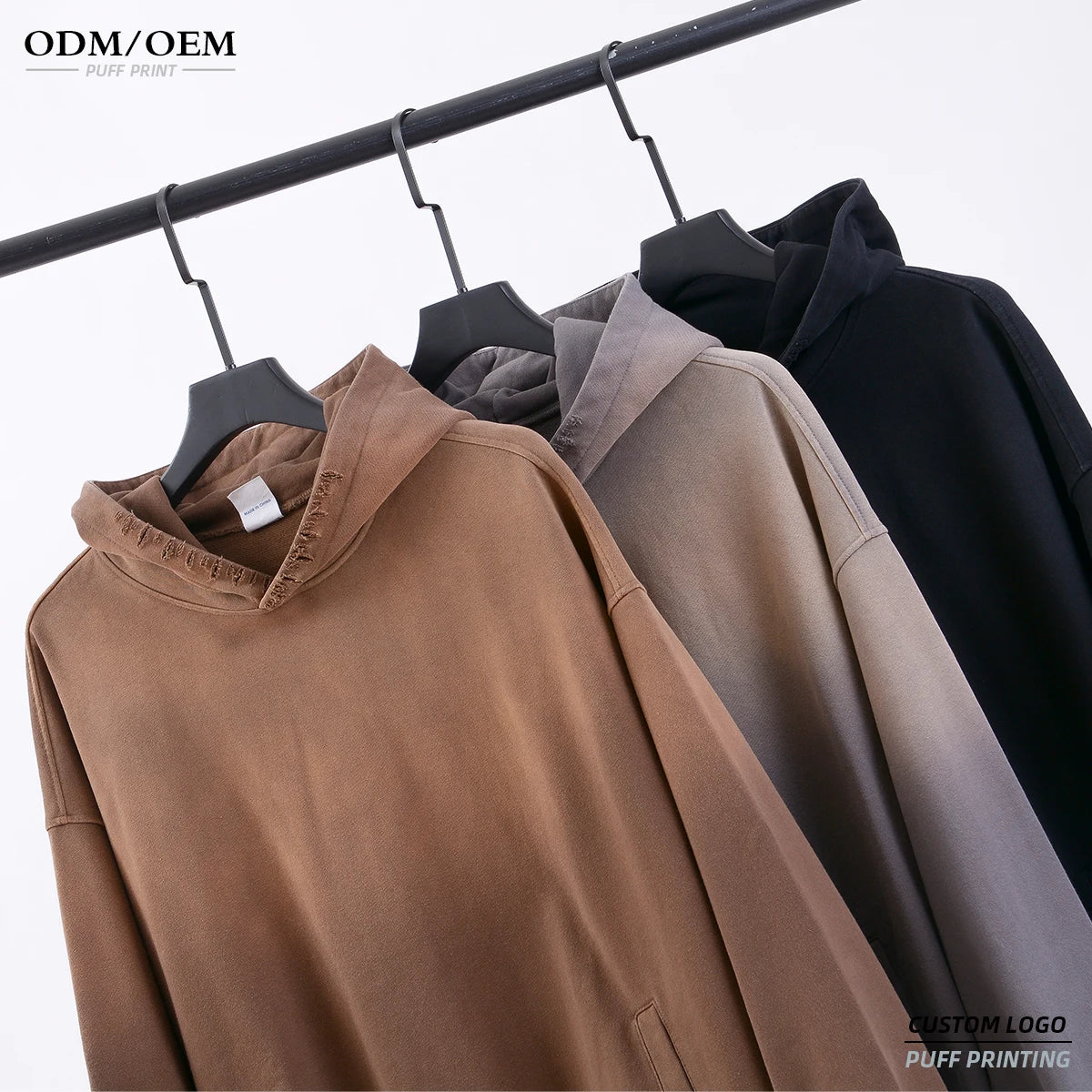 Custom Winter Streetwear Digital Washed Hoodie for Men Blank Cotton 450gsm French Terry Vintage Distressed Acid Wash Pullover