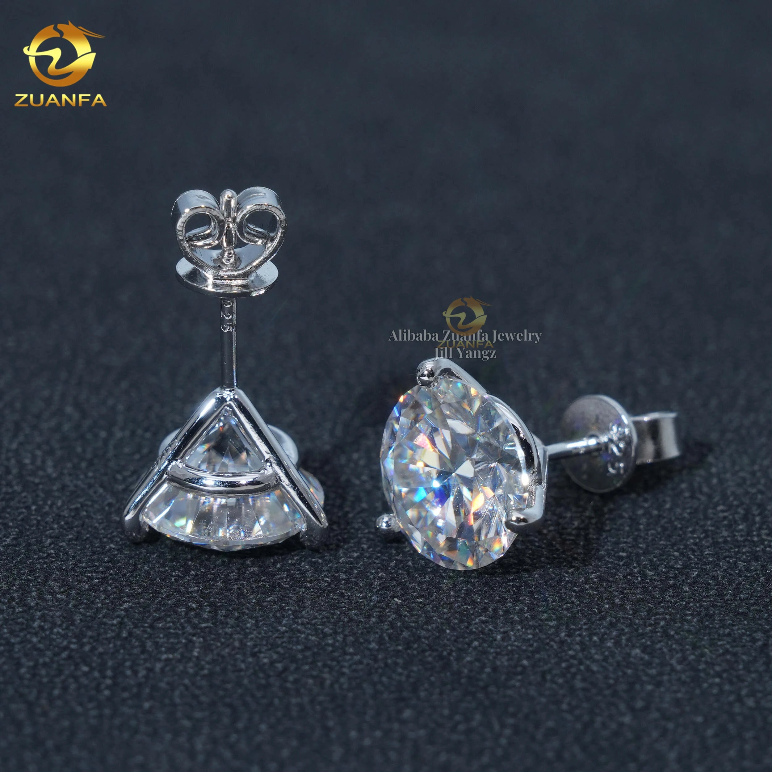 Martini Set Moissanite Stud Earrings 9.5mm Big Stone Round Brilliant Cut Silver Wedding Jewelry Accessories Hip Hop Jewelry