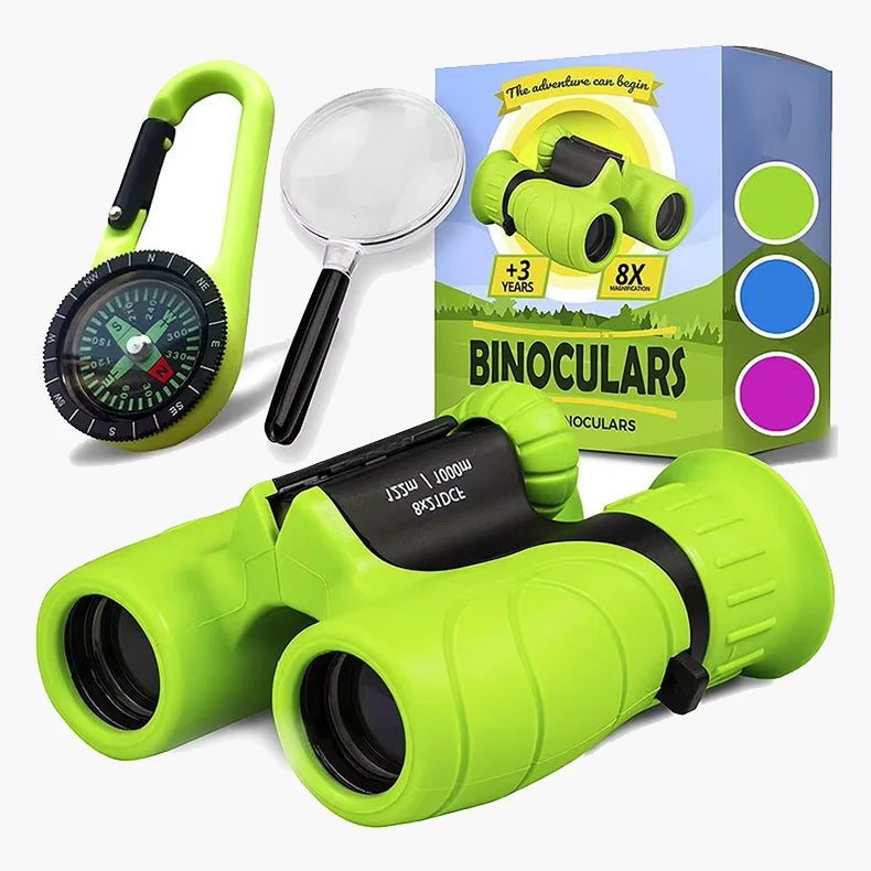 Factory Wholesale HD 8x21 Plastic Binoculars Magnifier Compass Set Outdoor Travel Gift for Kids Toys