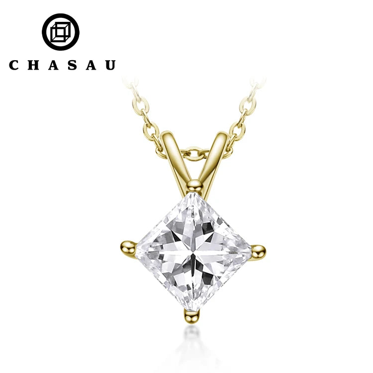 Hot Sale Cubic Zircon CZ Classic Sterling Silver 1.6ct Princess Cut Created White Diamond Pendant Necklace