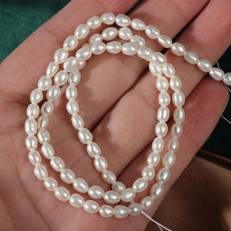 Tiny White 3.5-4mm Rice Freshwater Pearls Loose Strand