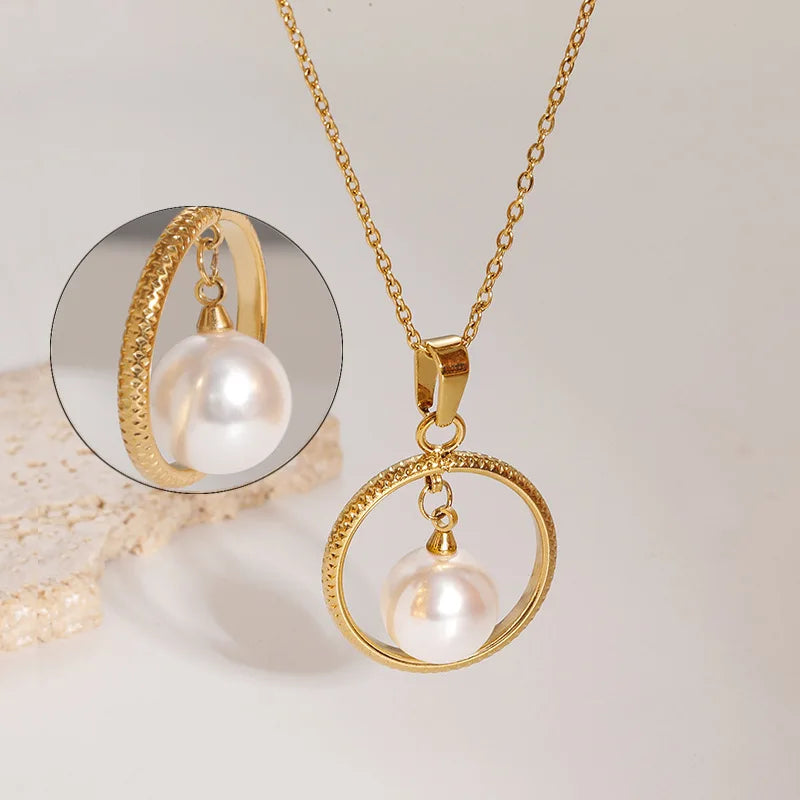 New Simple Pearl Pendant Necklace for Women's Stainless Steel Necklace Charm Vintage Jewelry Wholesale