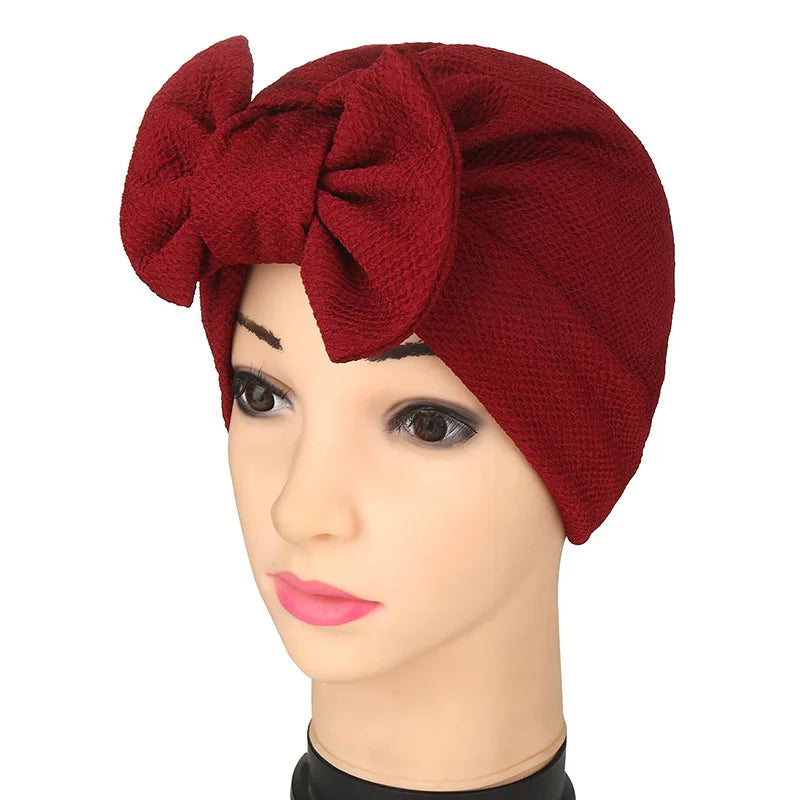 2026 New European and American Foreign Trade Indian Turban Hat Baotou Hat Bowknot Pineapple Flower Muslim Solid Color Hat
