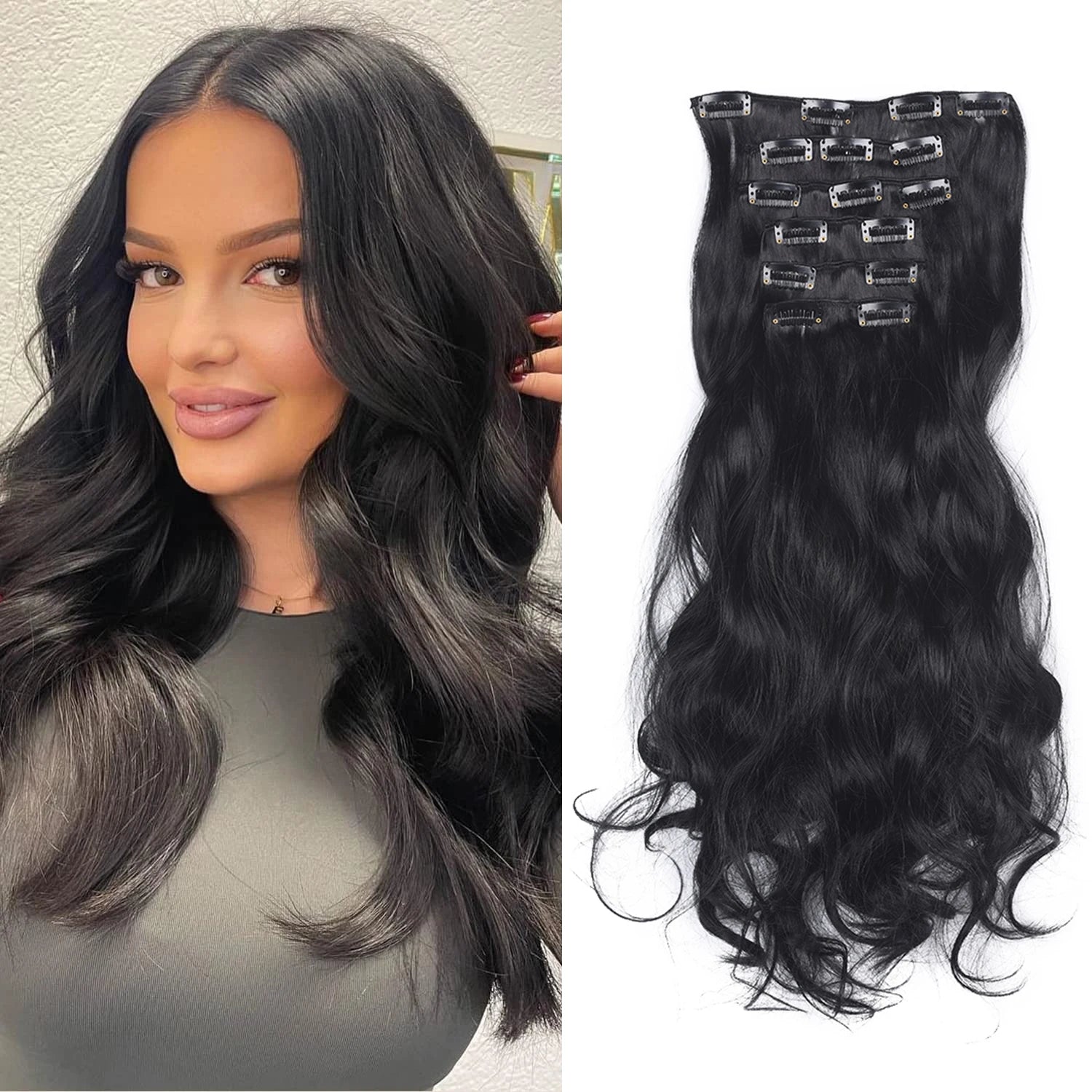 Soft Natural Handmade Real Synthetic Hair Extensions Long Curly 140g 20inch Clip in Hair Extensions for Women