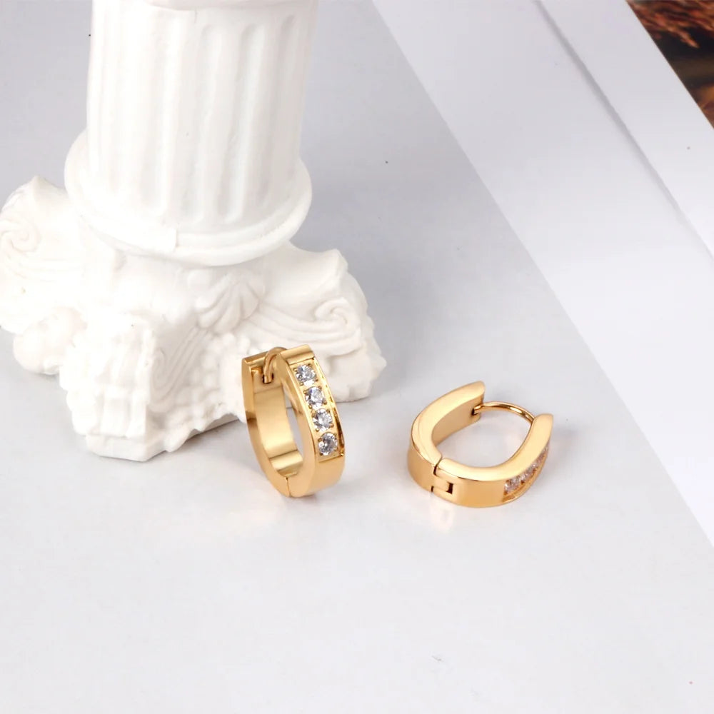 Fashion Multi-shaped Ear Buckle Drill 18K Gold Plated Hoop Earrings Stainless Steel for Women