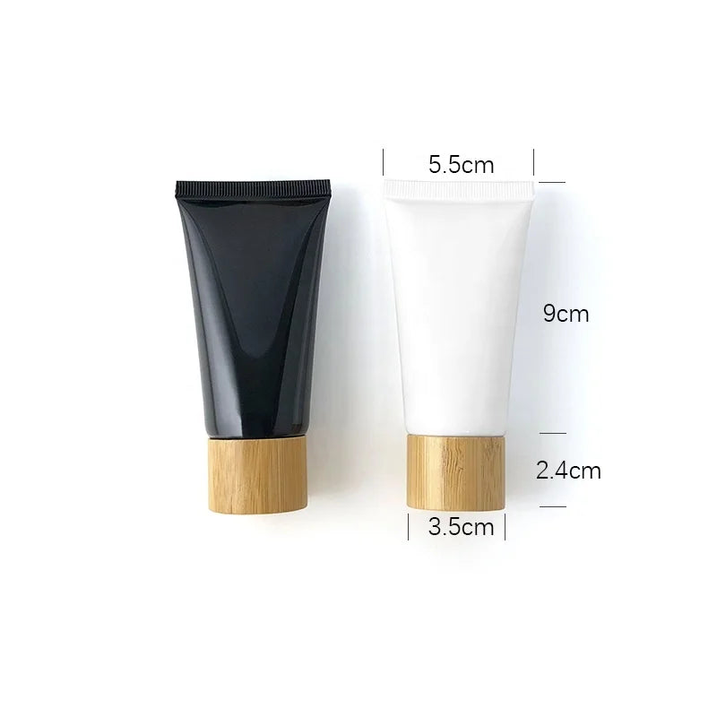 50G 50ML Empty Squeeze Tube Lotion Hand Cream Refillable Soft Bottles White Black Pink Cosmetic Plastic Tube with Bamboo Lid