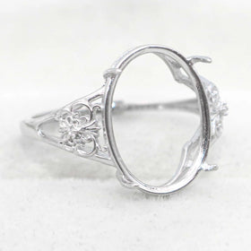 Sterling Silver 12*16mm Semi Mount Ring Empty Frame Blank Support Setting S925 Base Holder Without Center Stone for DIY Inlay