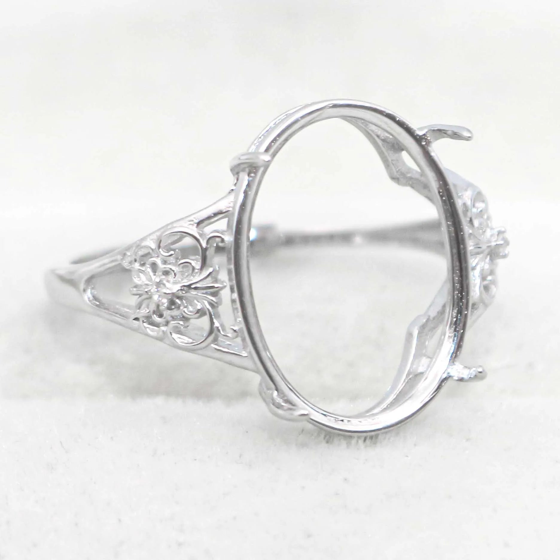 Sterling Silver 12*16mm Semi Mount Ring Empty Frame Blank Support Setting S925 Base Holder Without Center Stone for DIY Inlay