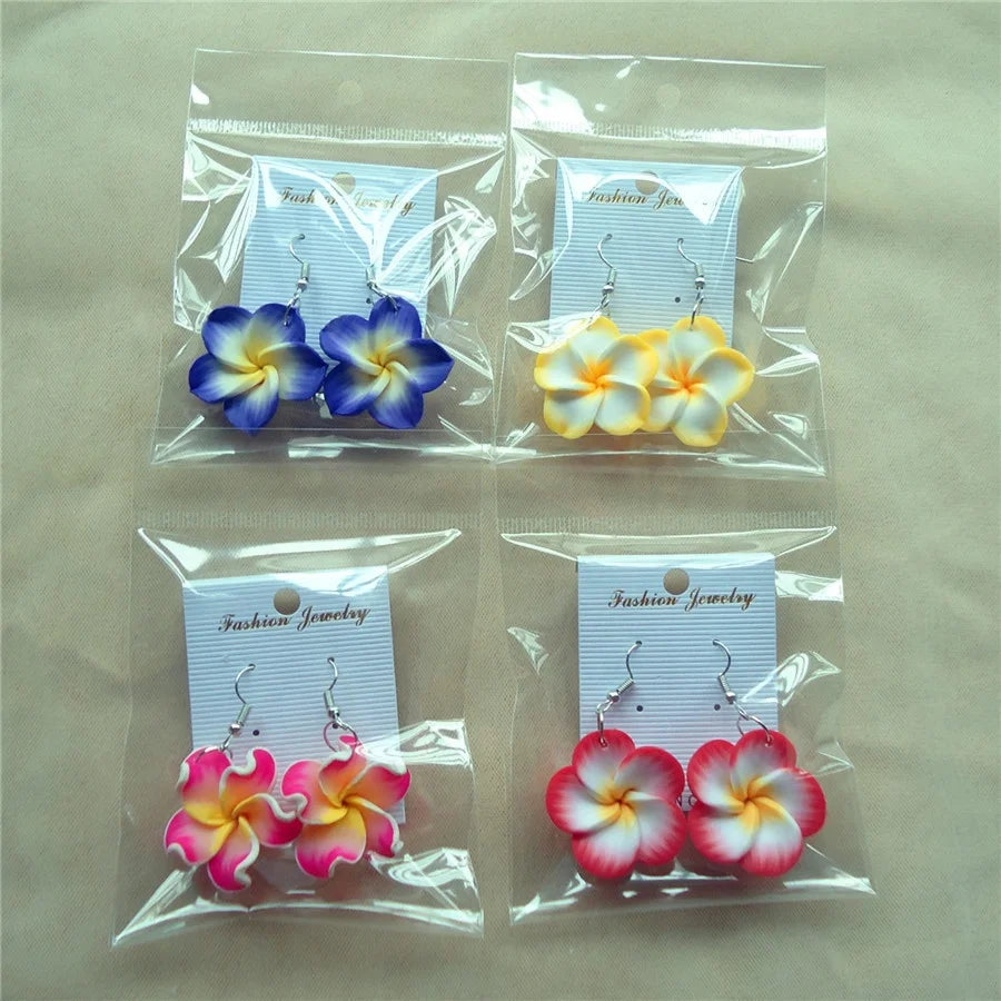 2025 Christmas Handmade Polymer Clay Artificial Flower Women Beach Party Frangipani Earring Jewelry Hawaiian Plumeria Earrings