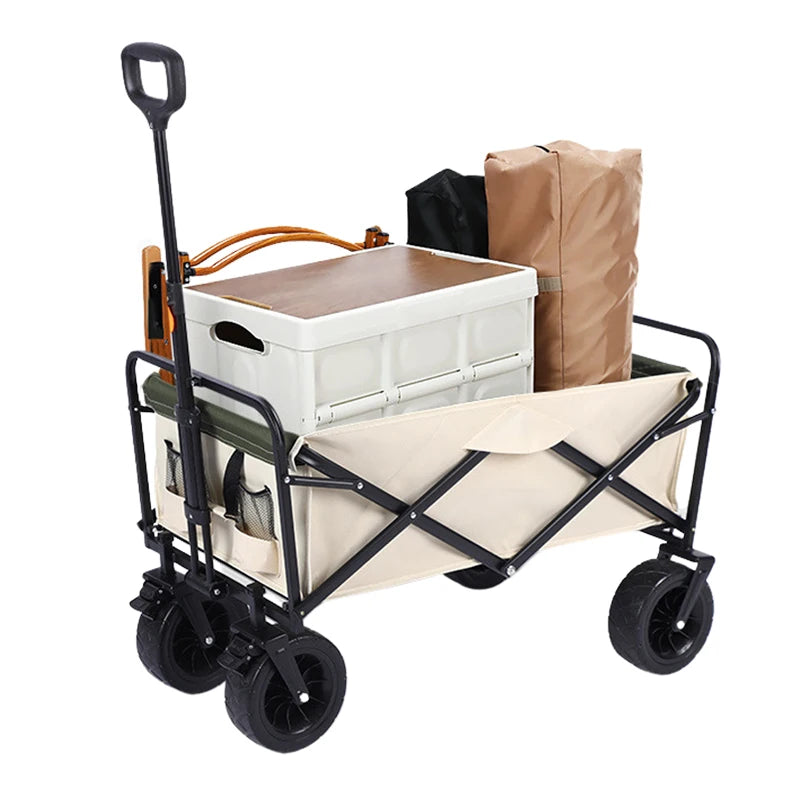 Collapsible Wagon Foldable Cart with All Terrain Big Wheels Utility Wagon for  Outdoor Camping Picnic Beach
