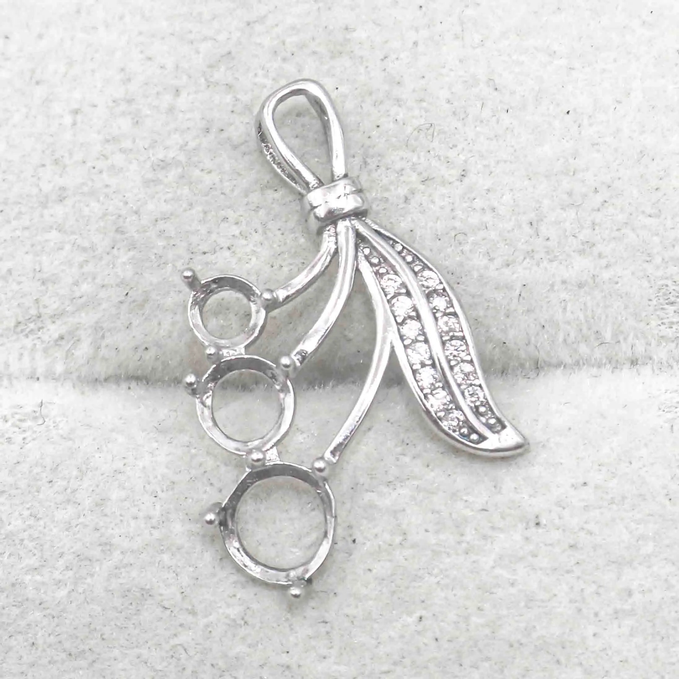 Sterling Silver 4+5+6mm Semi Mount Pendant Empty Frame Blank Support Setting S925 Base Holder Without Center Stone for DIY Inlay