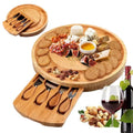 Custom Logo Round Charcuterie Board Removable Slate Bamboo Cheese Board Set with Cutlery Drawer and Knife Set