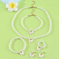 Fashion Women Pearl Butterfly Necklace Charms Acrylic Butterfly Earrings Necklace Ring Bracelet Jewelry Set