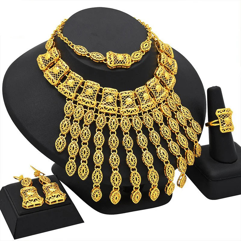 Jachon Indian Jewelry Set Wedding Bracelet Earrings Ring Necklace Four-piece Set Wedding Jewelry Sets