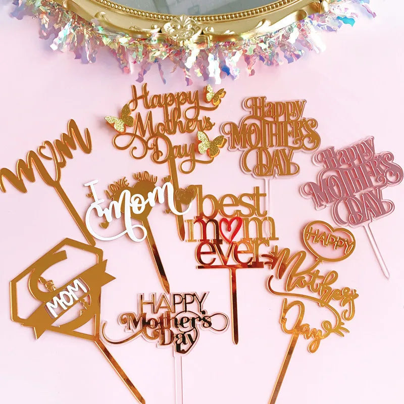Mix Design Wholesale Happy Birthday Cake Decoration Party Festival Cake Topper Acrylic Happy Mother's Day Cake Topper