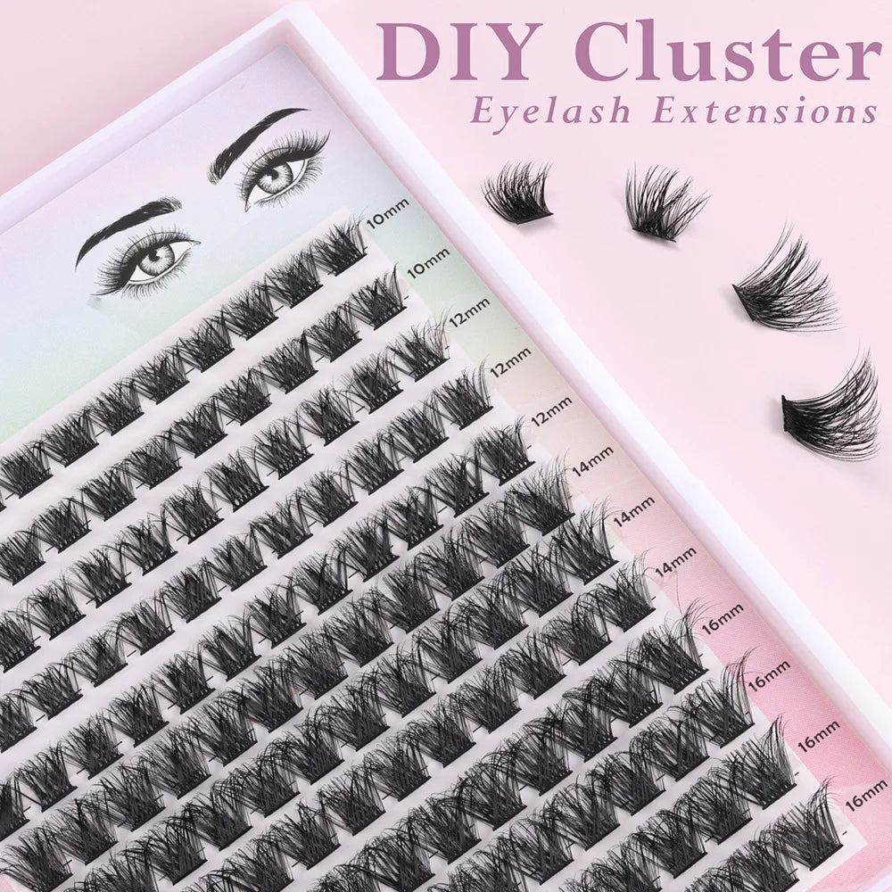Qiaoti Beauty Custom Logo Faux Mink Eyelash Set CC Curl Cluster Lashes Natural DIY Lash Extensions