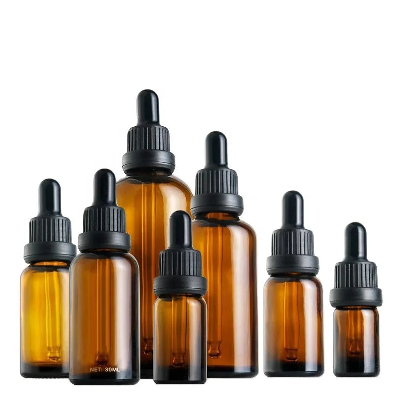 5ml 10ml 15ml 20ml 30ml 50ml 100ml Empty Brown Glass Bottle Amber Glass Tamper Evident Screw Cap Essential Oil Dropper Bottles