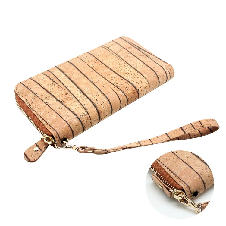 New Custom Logo Dropshipping Eco Friendly Cork Cell Phone Clutch Bag RFID Vegan Leather Cork Womens Wallet Purse Handbags