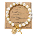 Christianity Religion Pray Blessing Round Shell Pearl Diamond Inlaid Spacer Stainless Steel Gold Buddha Cross Bracelet for Women