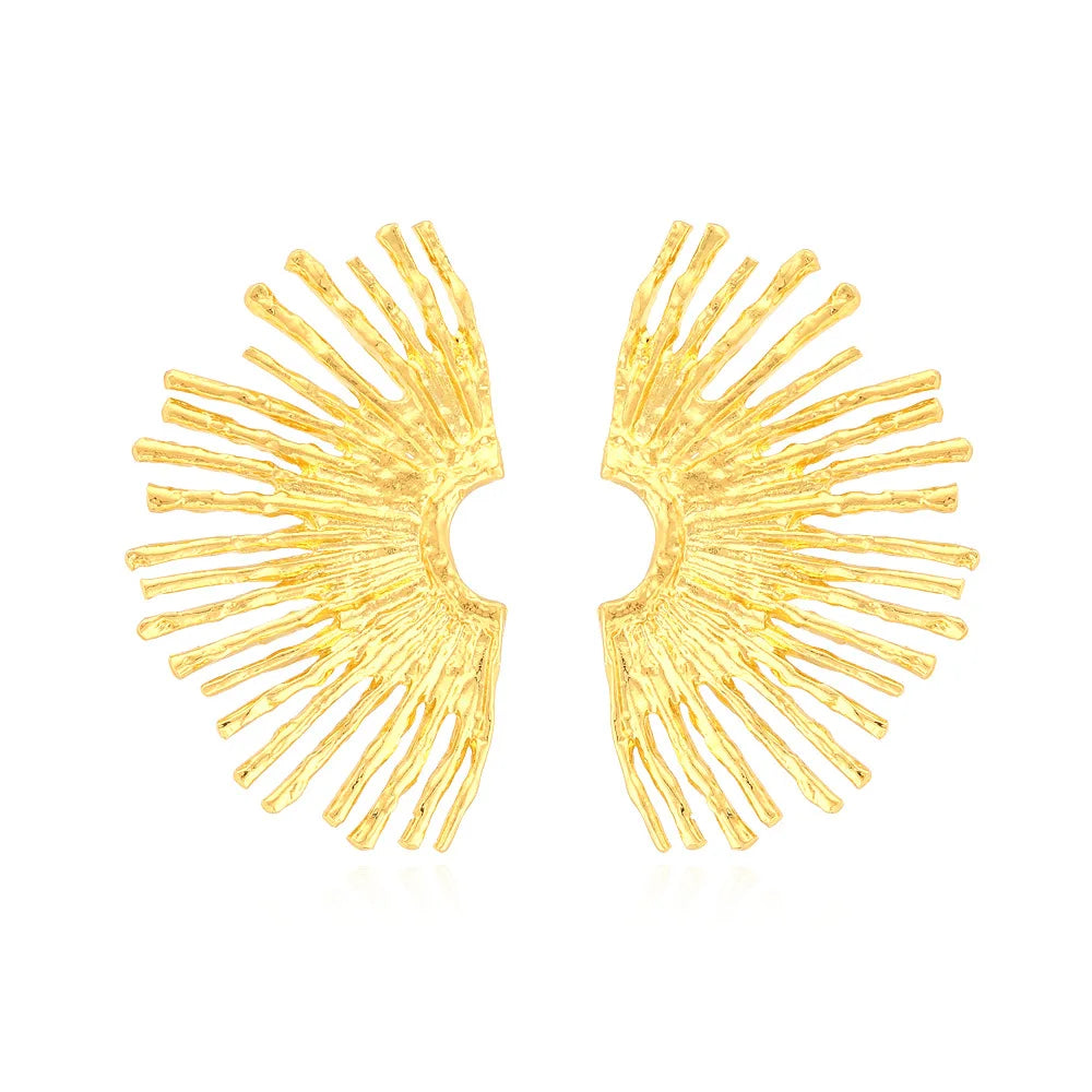 Popular Accessories Exaggerated Geometric Earrings Temperament Gold Fan-shaped Leaf Earrings for Women Girls