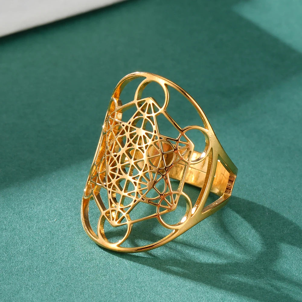 Myshape Archangel Metatron Stainless Steel Rings Resizable Solomon Jewelry the Secrets of the Kabbalists Garden Geometric