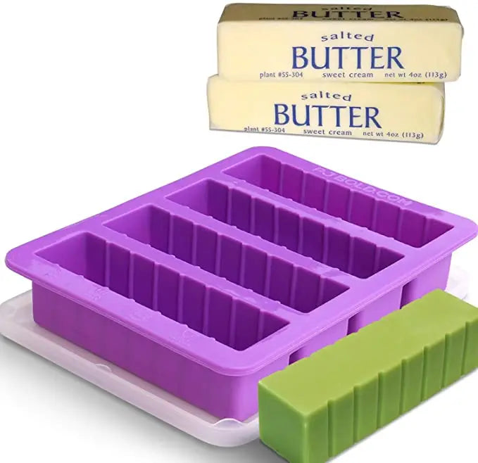 Hot Sale  Custom Large 4 Cavities Silicone Butter Mold Rectangle Butter Pudding Soap Chocolate Ice Mould With Lid