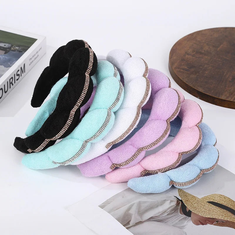 MIO Spa Headband Cloth Fabric Hair Band for Face Washing Makeup Hairband With Colorful Dots Rhinestones Women Girls