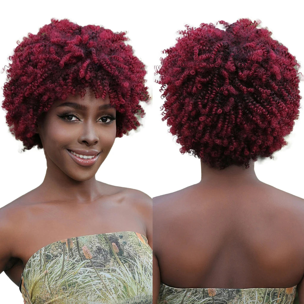 Factory Fast Delivery Spring Curl Hair Synthetic Bob Wig Red Synthetic Hair No Glue False Scalp Rose Mesh Wigs Heat Resistant