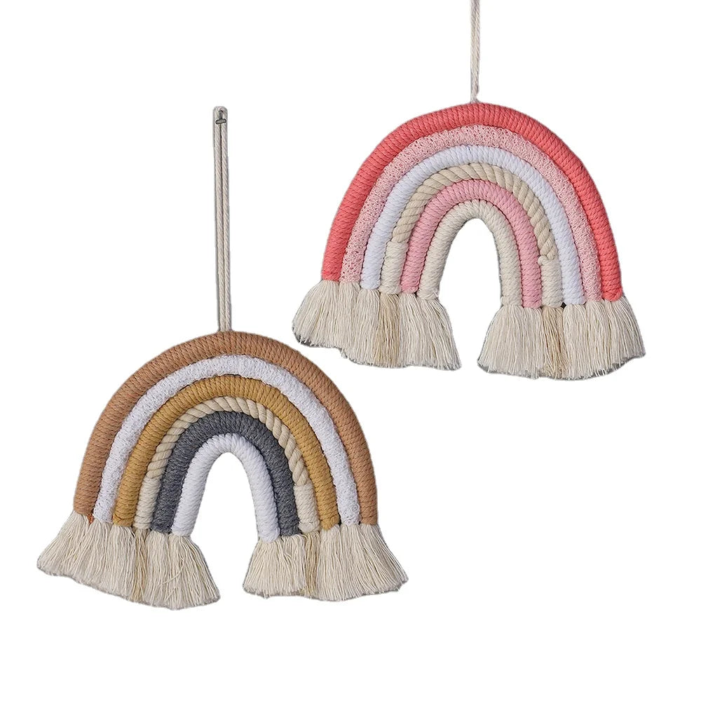 High Quality Cotton Woven Wall Hanging Rainbow Decoration With Colorful Embroidery White Fabric Baby & Kids Decor