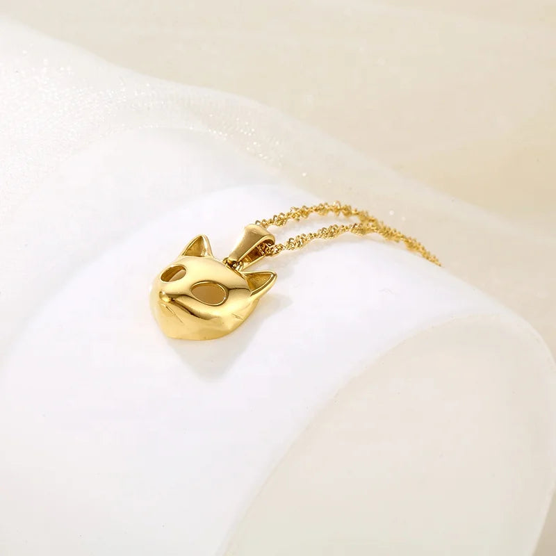 18K Gold Plated Stainless Steel Chain Cat Pendant Fashion Jewelry Necklaces Natural Stone Women Necklace 2023