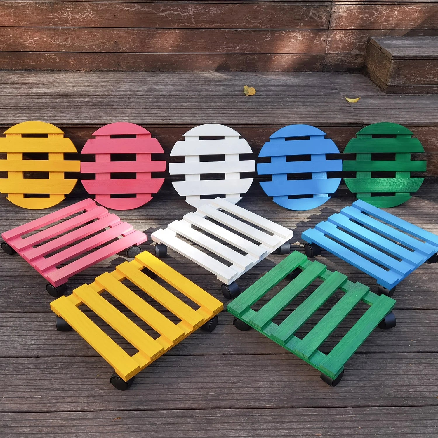 12 Inch Wooden Rolling Plant Stand Outdoor Furniture Potting Stands with Sliding Support Brackets Category Product