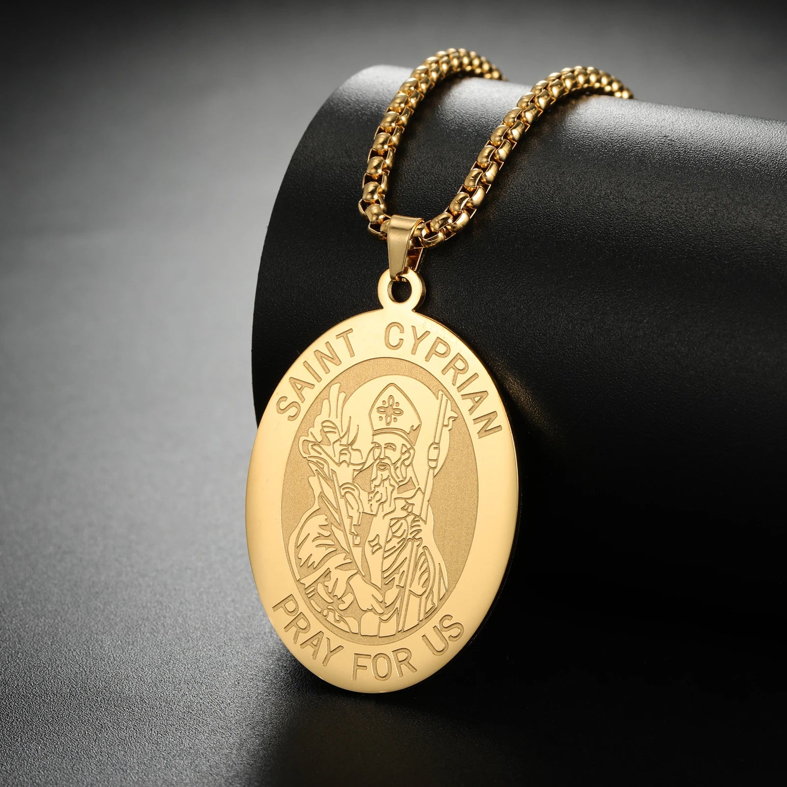 Myshape Saint Cyprian Medal Necklace Powerful Prayers and Conjurings Michaelmas Catholic Amulet Stainless Steel Jewelry
