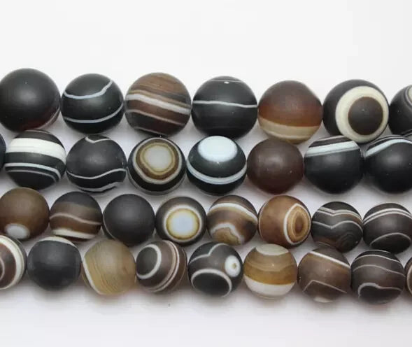 Wholesale Natural Round Loose Gemstone Frosted Coffee Striped Agate Stone Beads for Jewelry Making