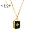 Ason New Vintage 18k Gold Plated Stainless Steel Square Zircon Pendant Necklace Dainty Fashion Women Luxury Sun Star Necklace