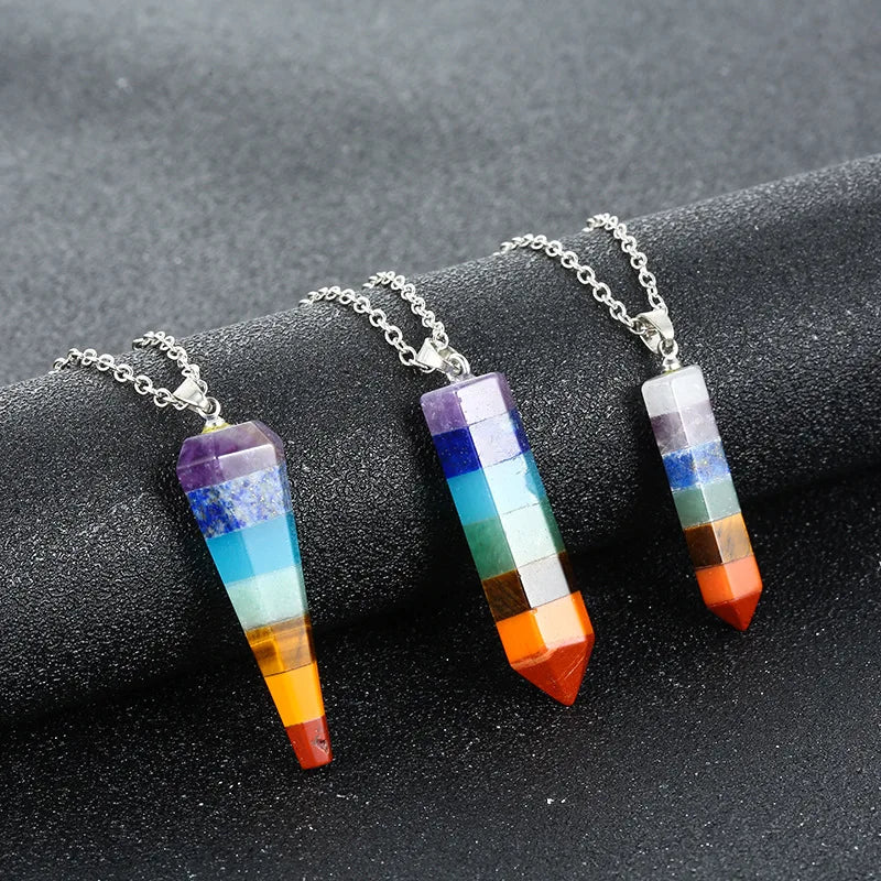 Wholesale 7 Chakra Orgone Energy Crystal Healing Cone Pendant Necklace Gemstone Natural Stone Crystal Pendulum Pendant Necklace