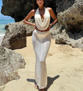 STOCK Textured Women 3Pieces Swimwear Deep V-NECK Brazilian Bikini and Skirt Set Shell Swimsuit S-XL