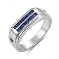 Hypoallergenic Wholesale Blue Sapphire CZ Two Line Pave Fashion Men's Wedding Rings Silver 925 Anniversary Party