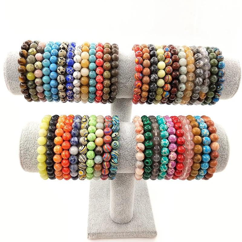 Natural Gemstone Healing Stone Amazonite Elastic 8mm Gemstones Handmade Crystal Stretch Bead Bracelet