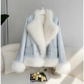 OFTBUY 2023 New Winter Short Blouson Women's Real Fur Coat Natural Fox Fur Collar Thick Warm Rex Rabbit Fur Lining Suede